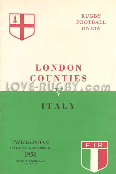 1958 London Counties v Italy  Rugby Programme